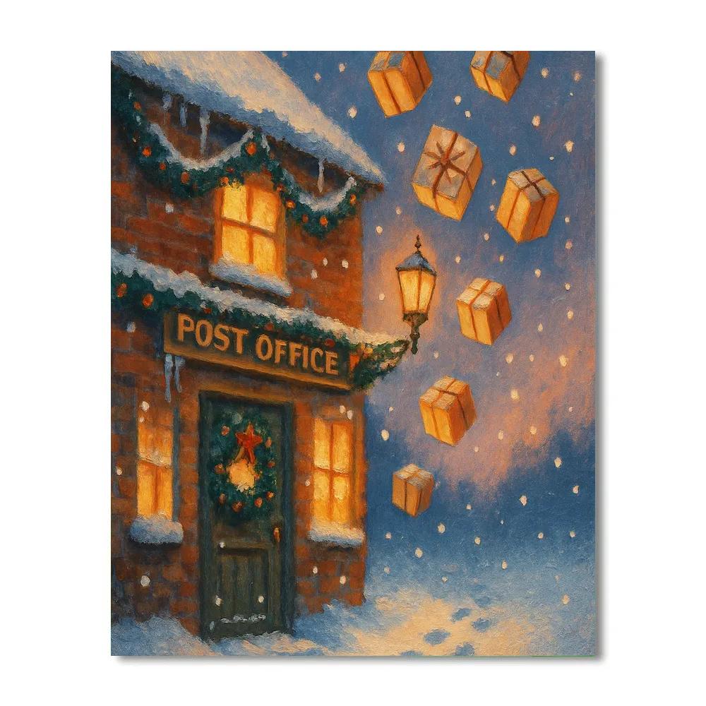 Frosted Post Office With Flying Parcels paint by number