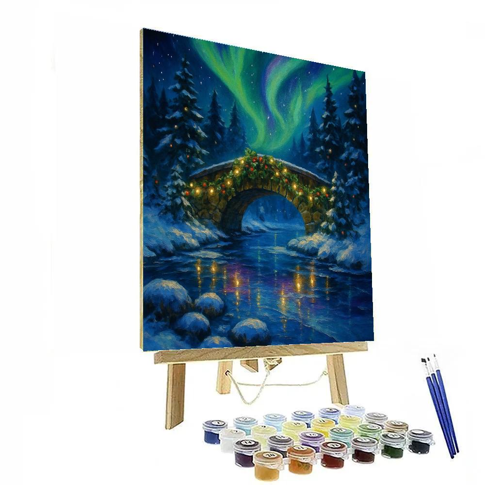 Mistletoe Bridge Under The Northern Lights painting number kit