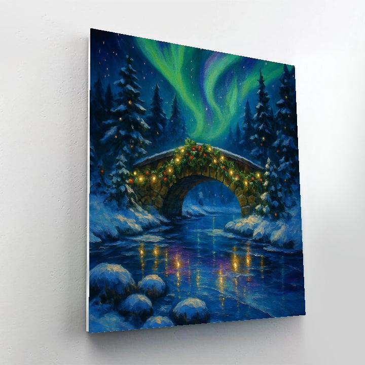 Mistletoe Bridge Under The Northern Lights painting number kit