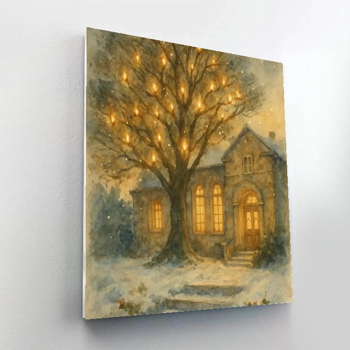 Snow Covered Library Tree Of Lights Painting by numbers kit