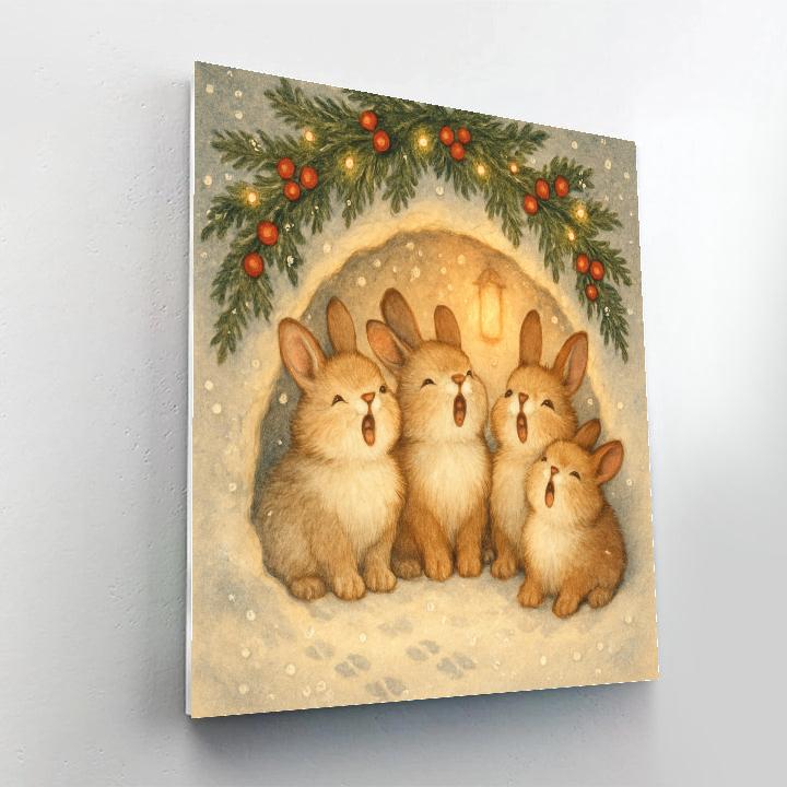 Caroling Rabbits In The Snow Tunnel Painting by numbers kit