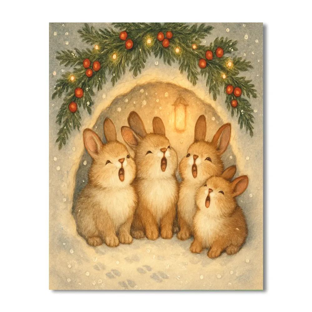 Caroling Rabbits In The Snow Tunnel Painting by numbers kit