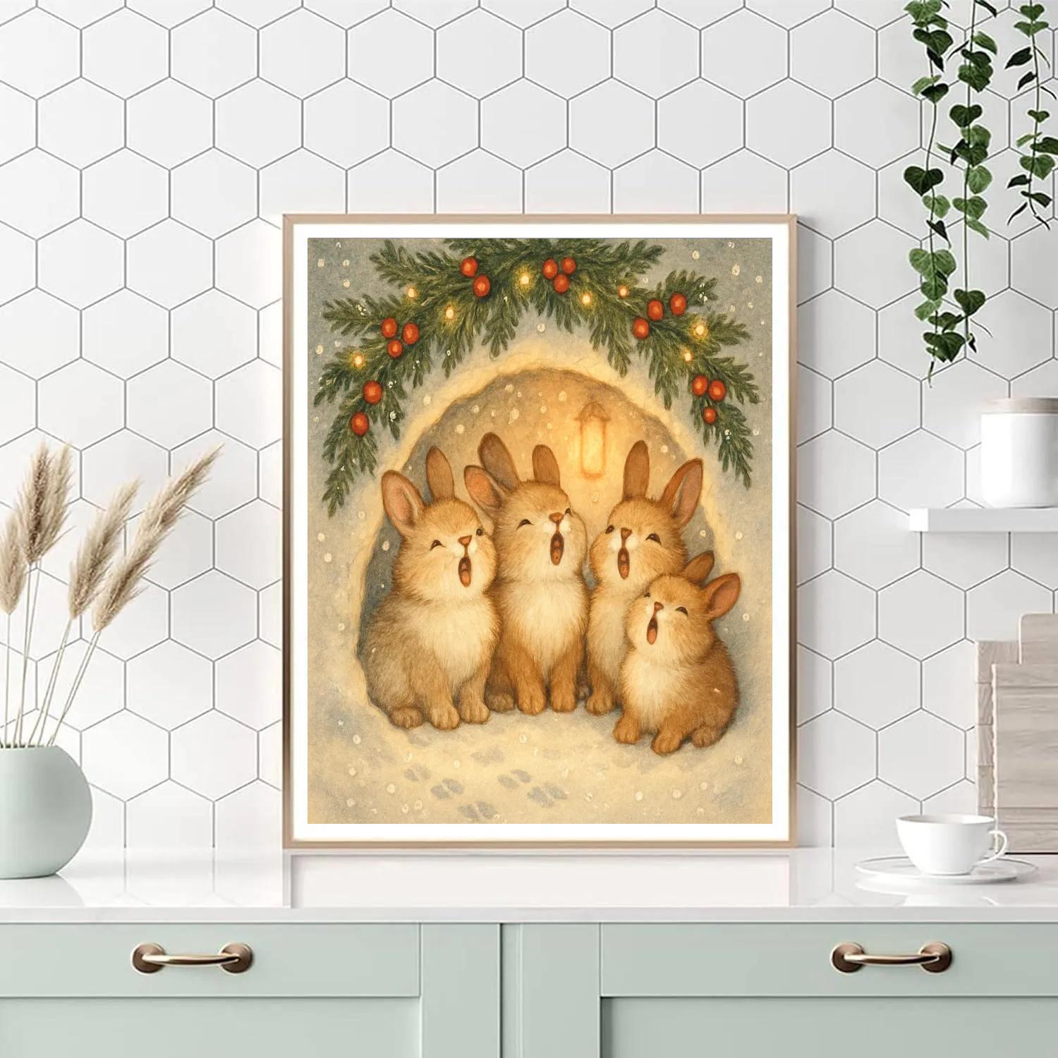 Caroling Rabbits In The Snow Tunnel Painting by numbers kit