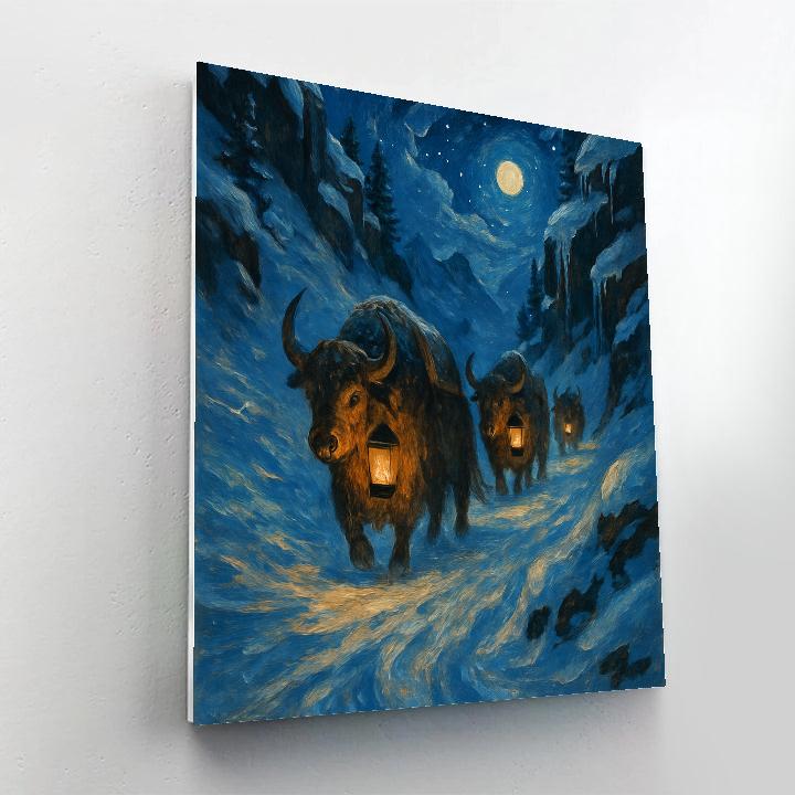 Icy Mountain Pass With Lantern Yaks DIY paint by numbers