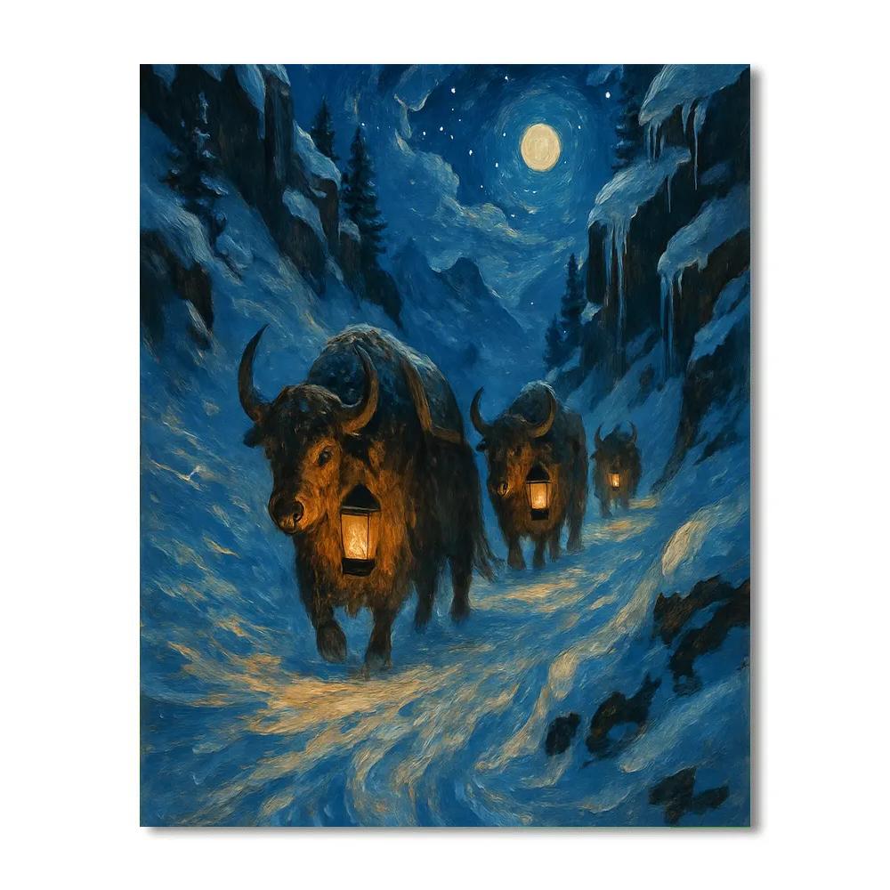 Icy Mountain Pass With Lantern Yaks DIY paint by numbers