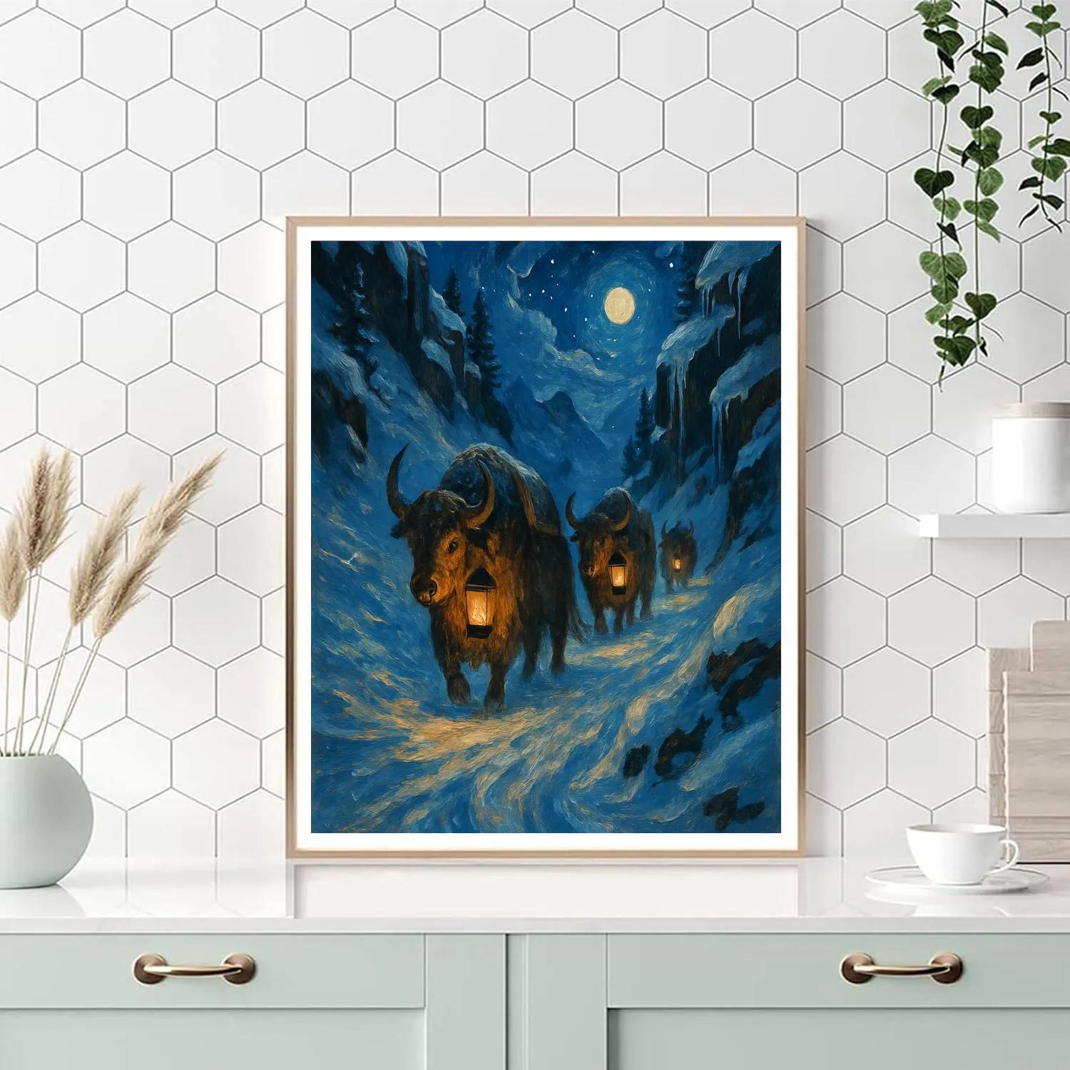 Icy Mountain Pass With Lantern Yaks DIY paint by numbers