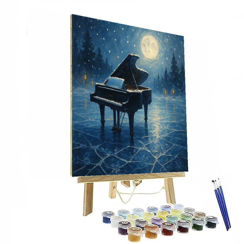Snowy Piano On The Frozen Lake Number painting