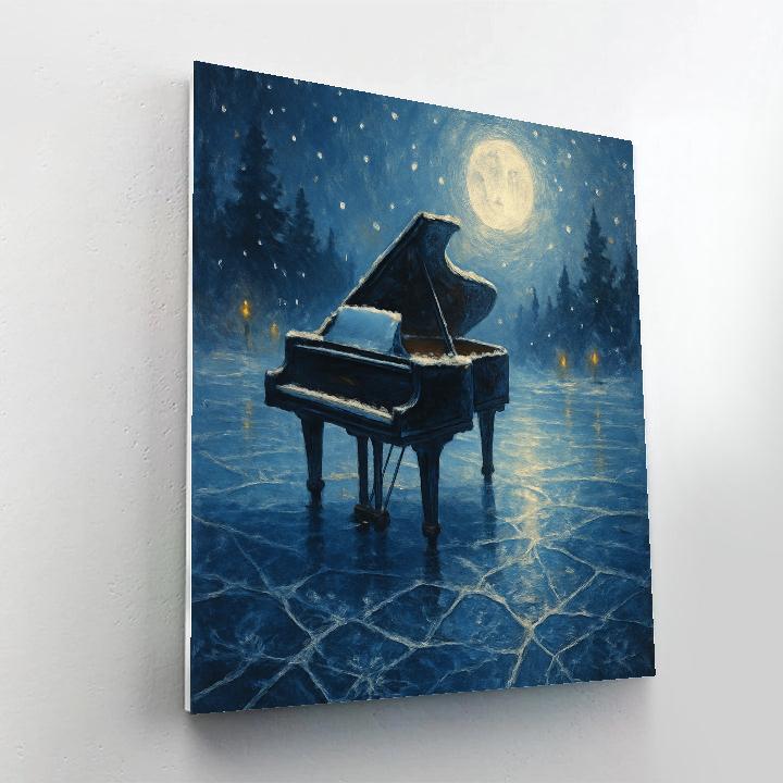 Snowy Piano On The Frozen Lake Number painting