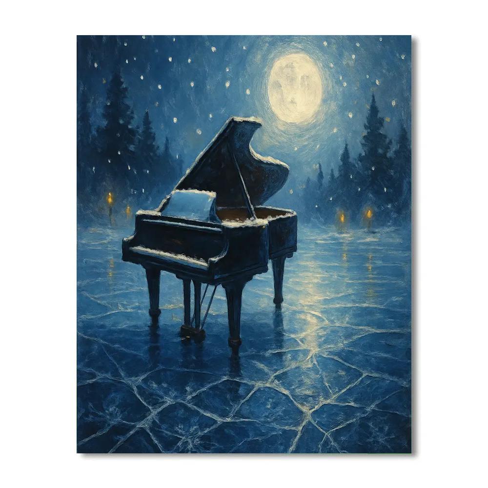 Snowy Piano On The Frozen Lake Number painting