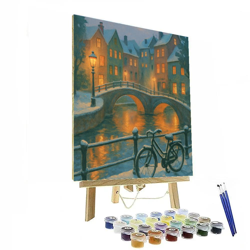 Candlelit Canal Bend Under Winter Bridges Paint by numbers art