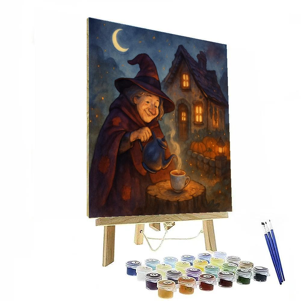 Witch Cottage Tea Beneath A Crescent Moon Paint by numbers kits