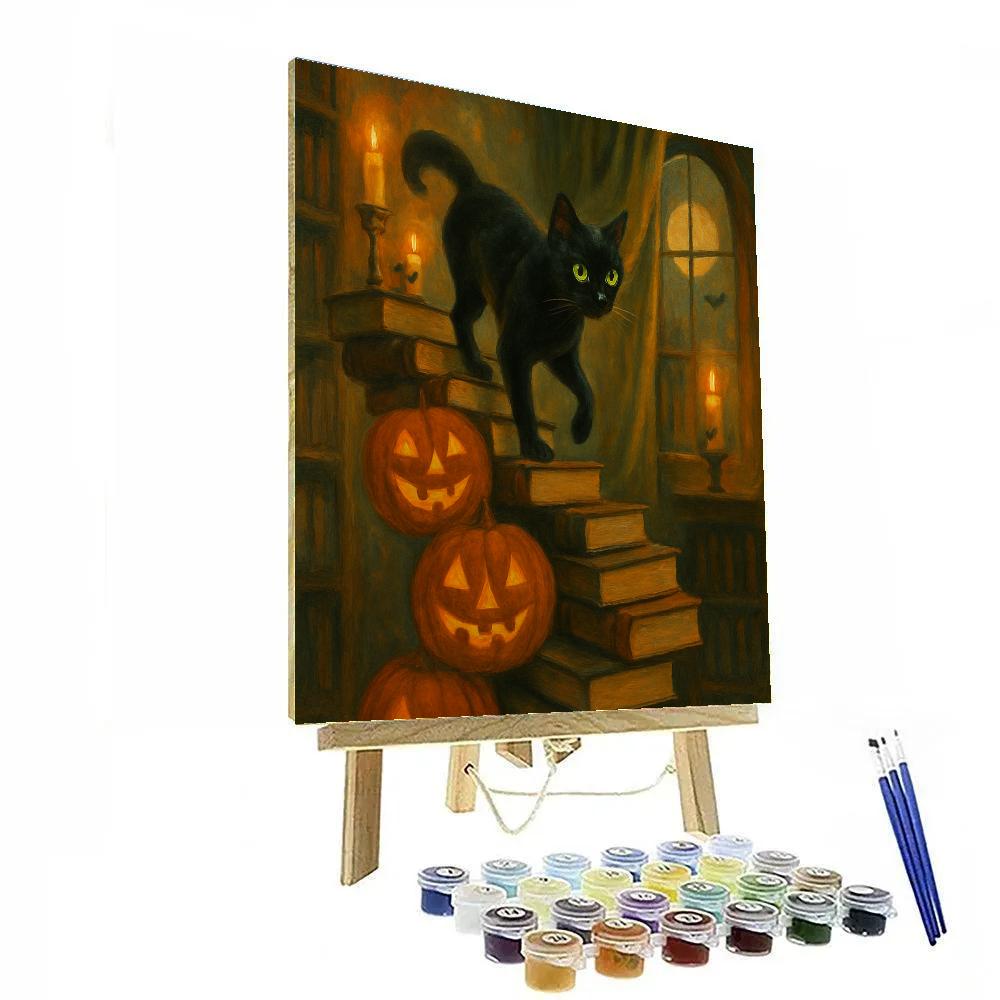 The Midnight Cat And The Candle Stair paint by numbers