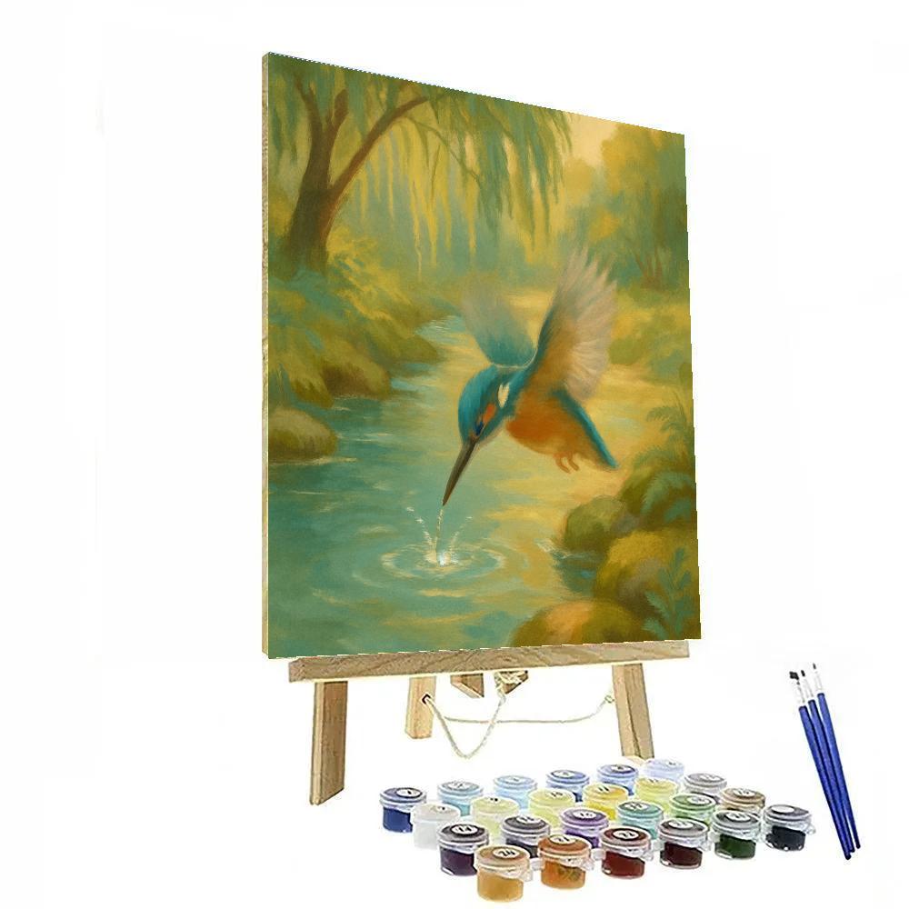 Kingfisher Splash At The Willow Bend Painting by numbers kit