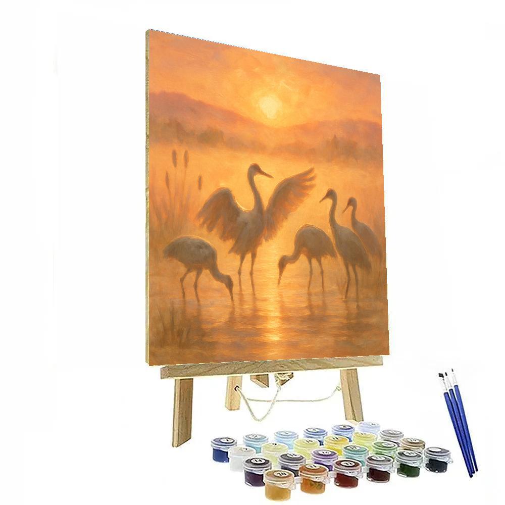Cranes At Sunrise Over The Marsh Lantern Fog Numbered painting kits