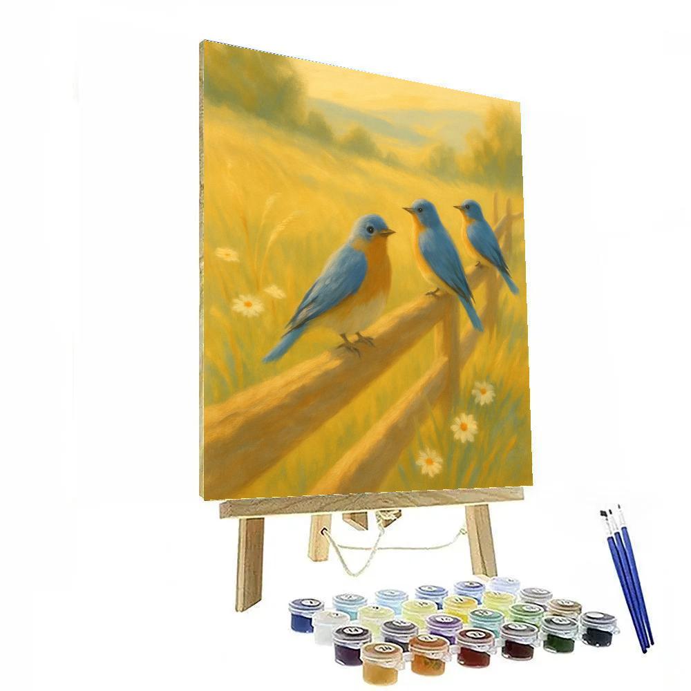 Bluebirds On The Sunwarmed Split Rail Fence Paint by numbers art