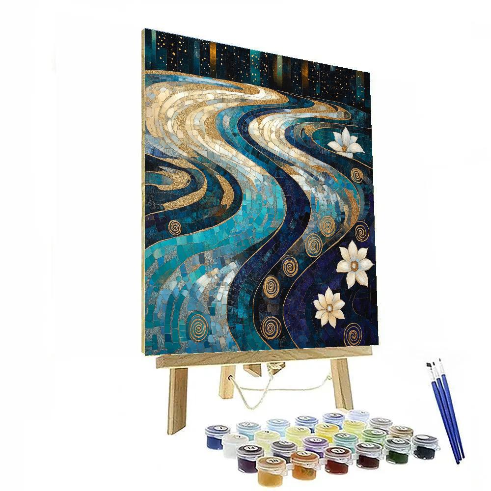 Gustav Klimt Inspired Ornamental Moonlit River Surface DIY paint by numbers