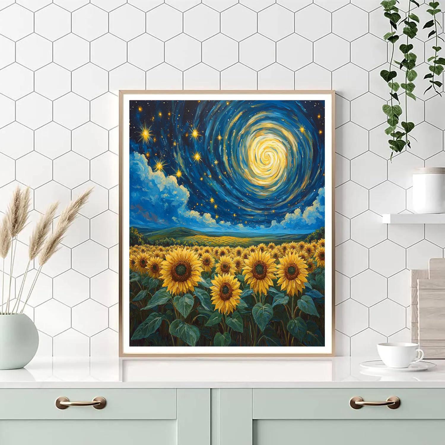 Van Gogh Inspired Cosmic Sunflower Field Numbered painting kits