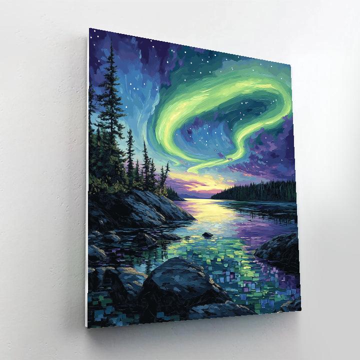 Frederick Varley Inspired Aurora Over Silent Granite Bay Number painting