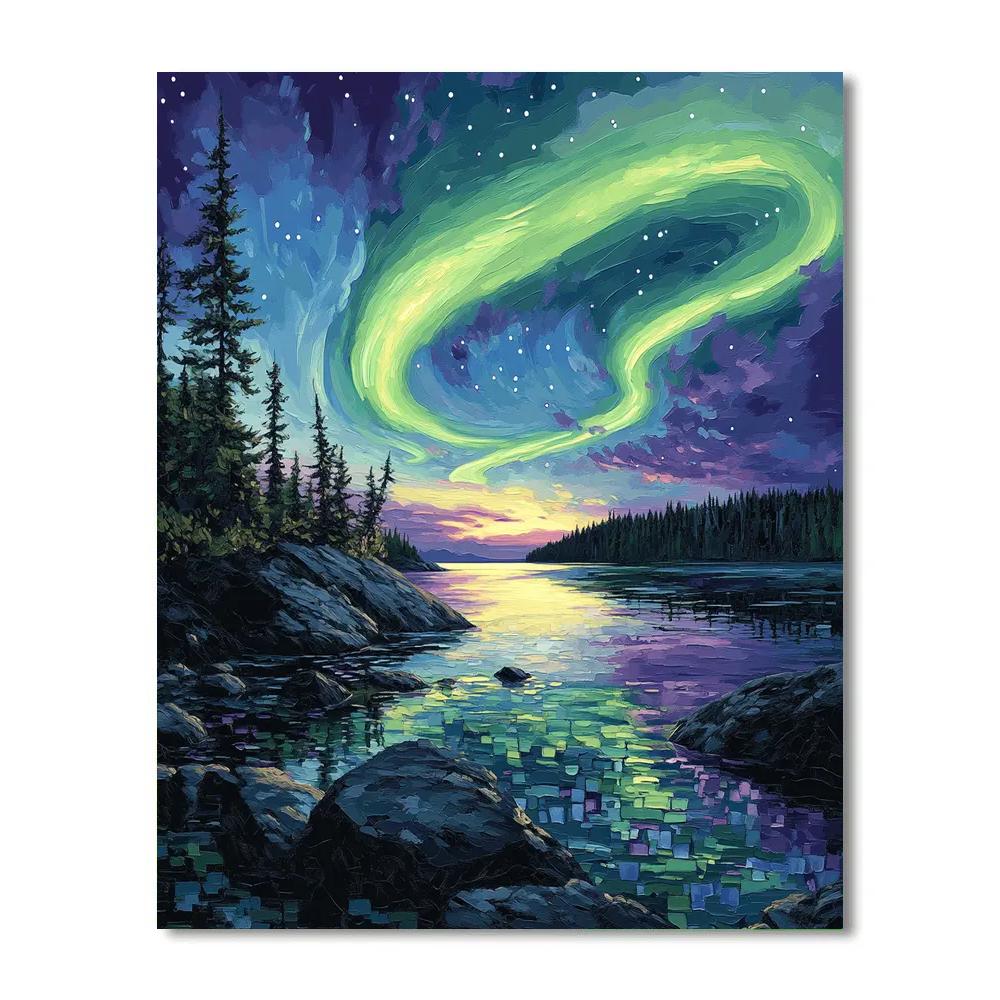 Frederick Varley Inspired Aurora Over Silent Granite Bay Number painting