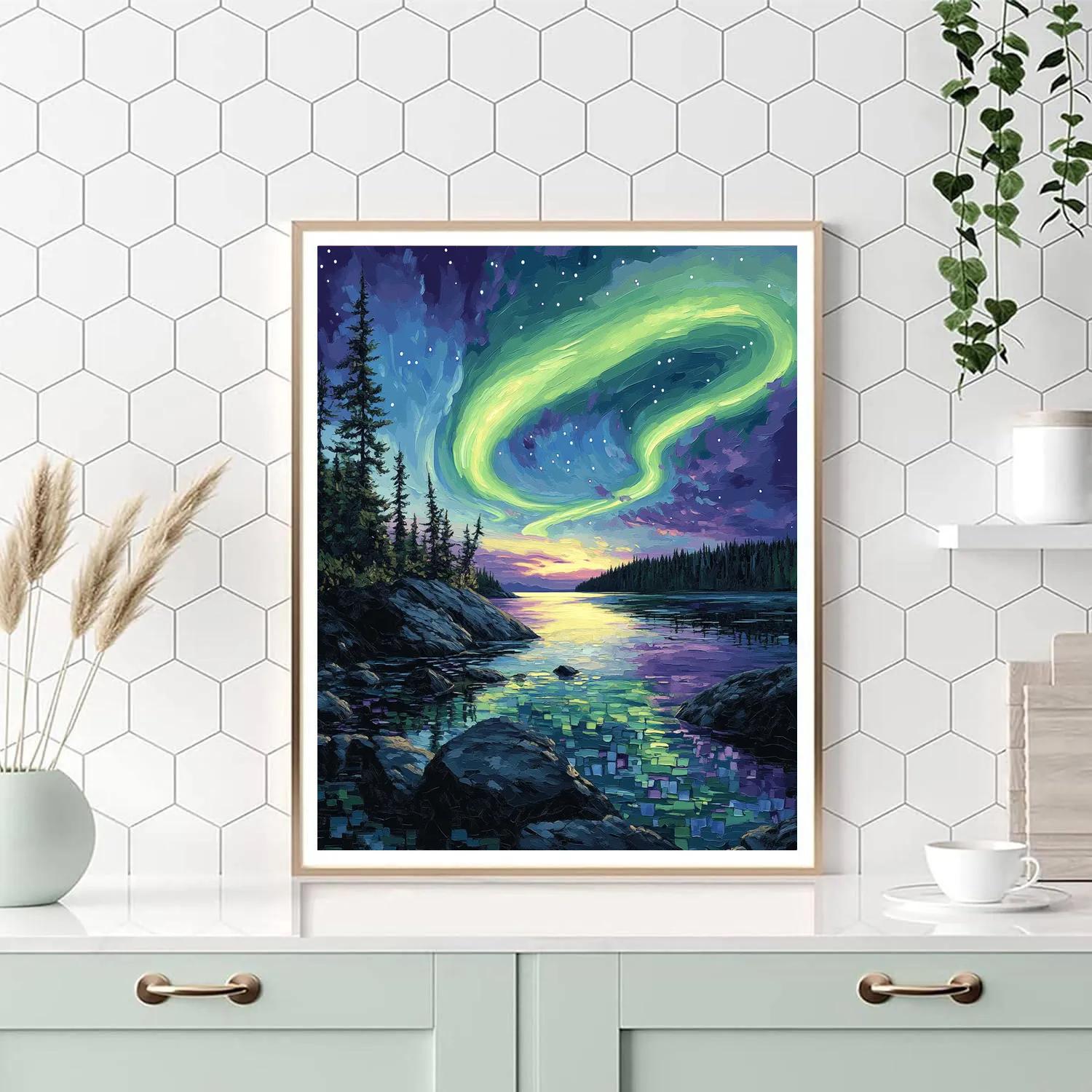 Frederick Varley Inspired Aurora Over Silent Granite Bay Number painting