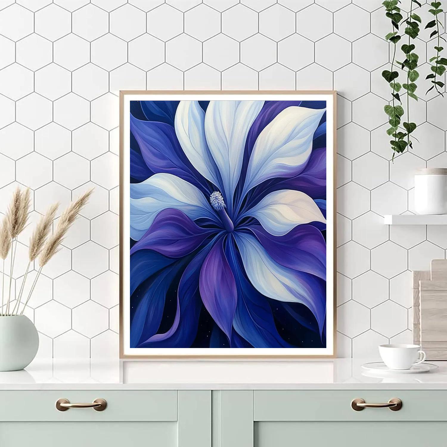 Georgia O’Keeffe Inspired Moonlit Datura Bloom In Indigo painting number kit