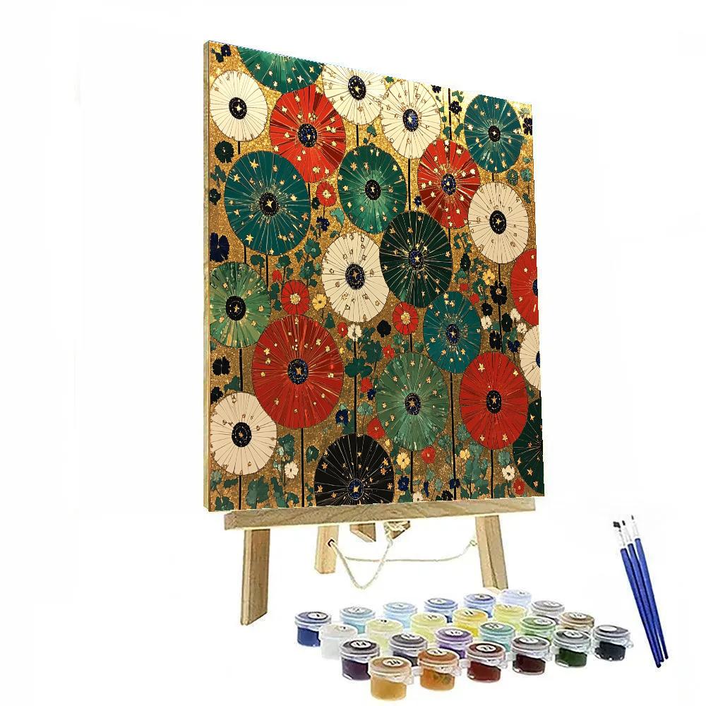 Gustav Klimt Inspired Constellation Meadow Tapestry paint by color