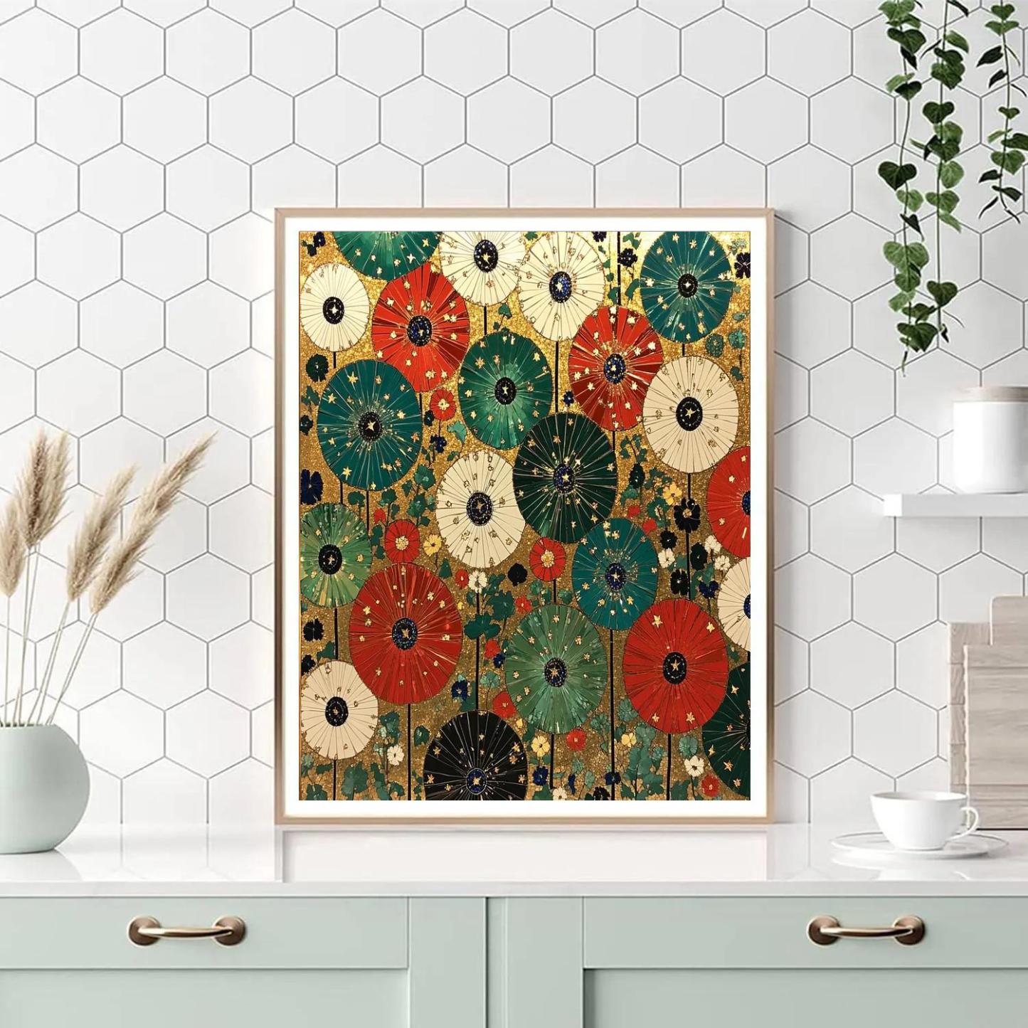 Gustav Klimt Inspired Constellation Meadow Tapestry paint by color