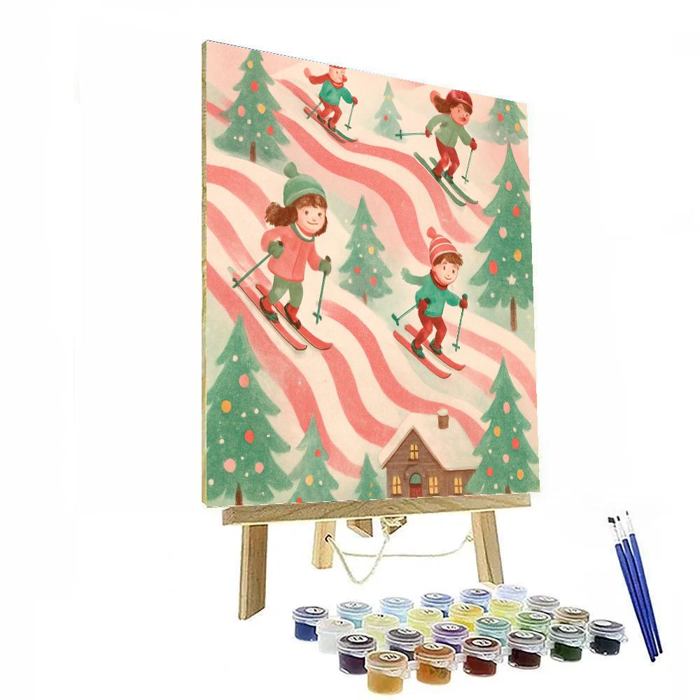Candy Cane Ski Slopes painting number kit