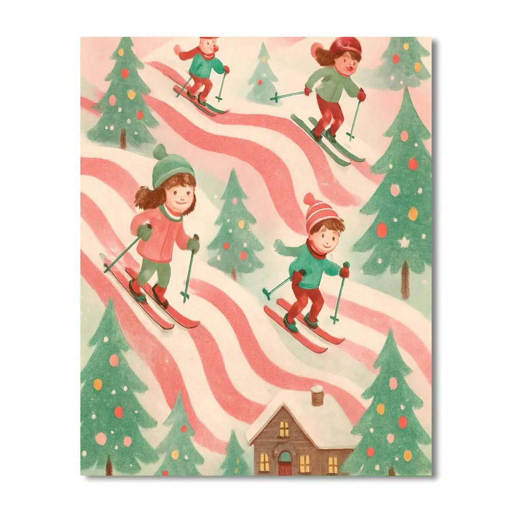 Candy Cane Ski Slopes painting number kit