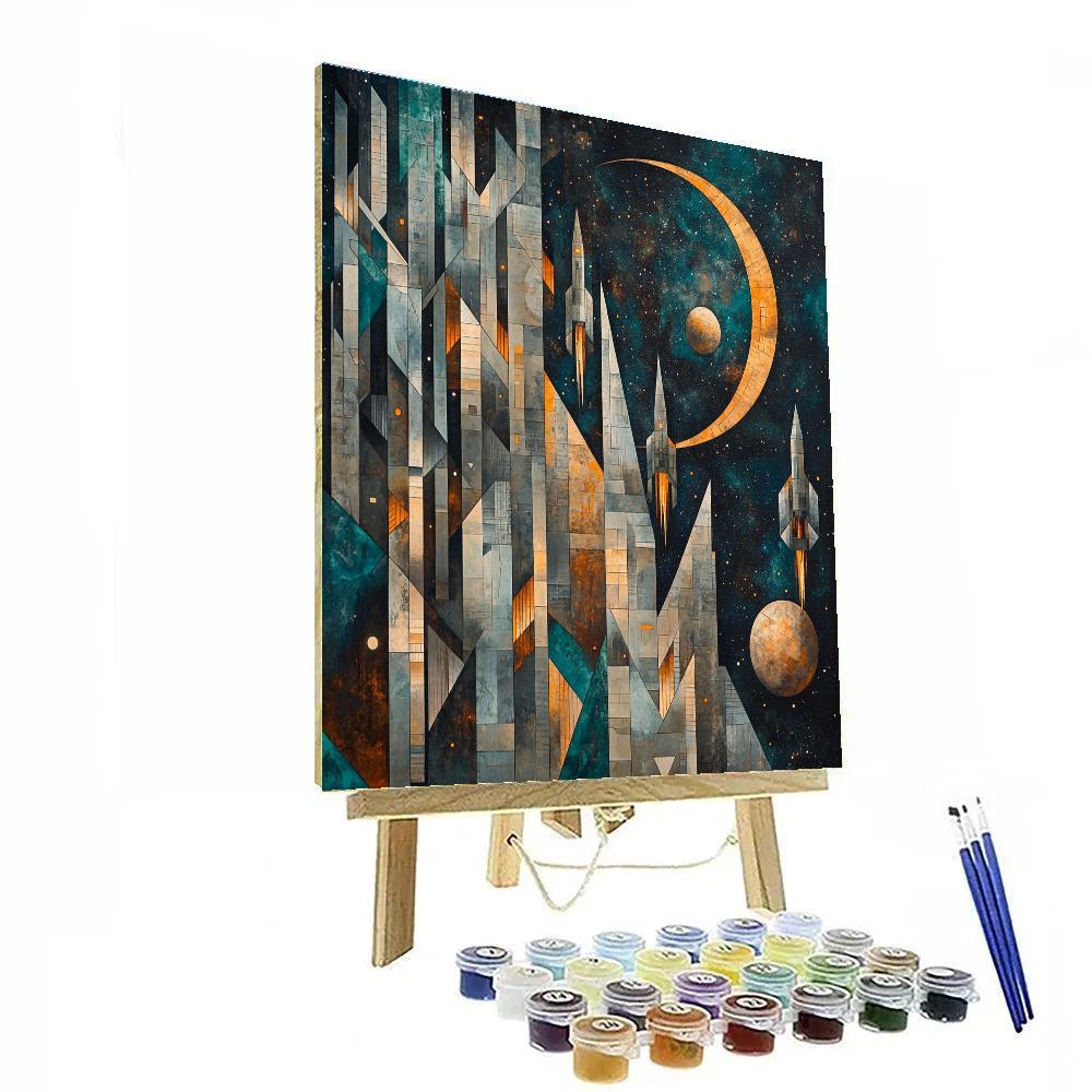 Picasso Inspired Cubist Space City Number painting
