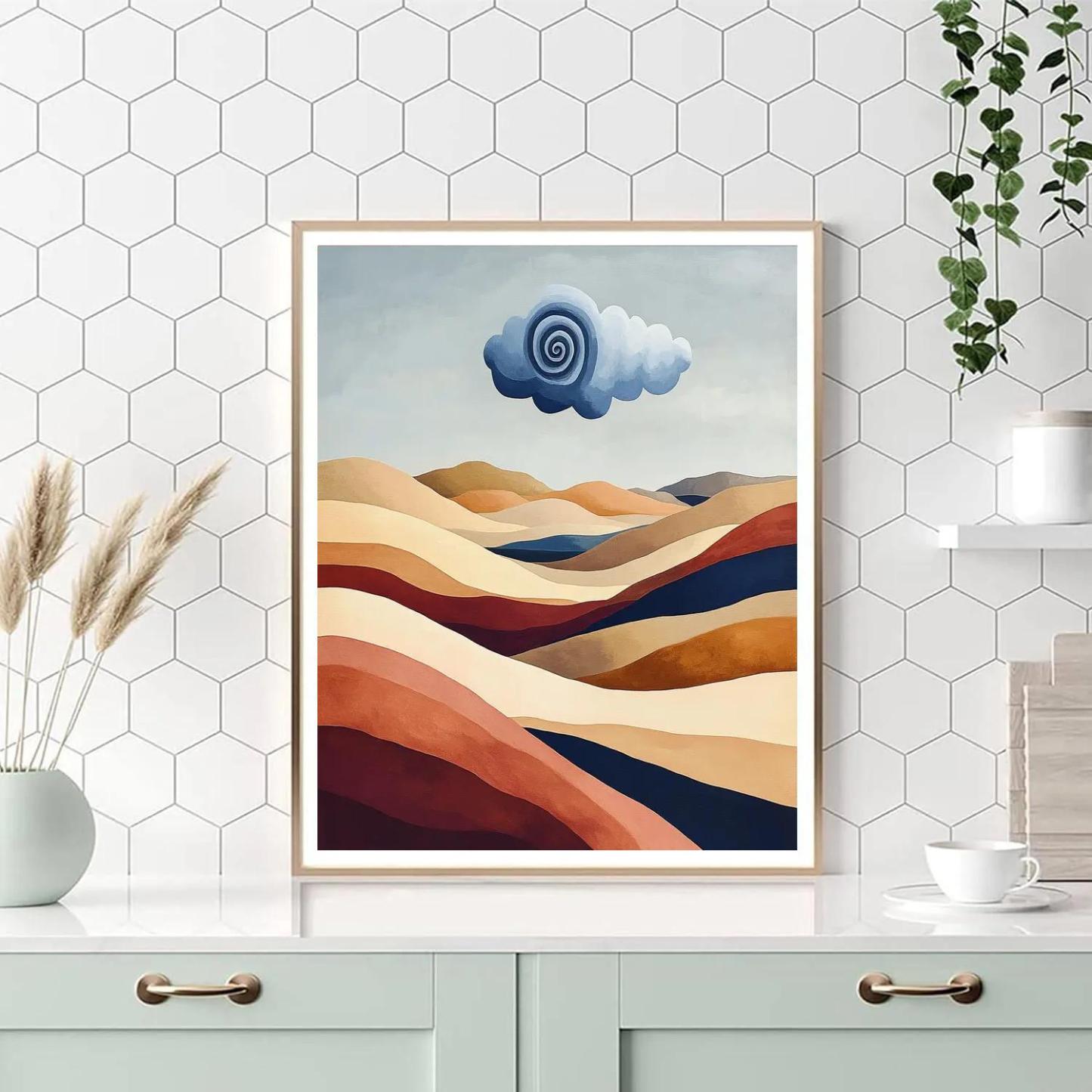 Georgia O’Keeffe Inspired Sunlit Canyon Strata And Floating Cloud Spiral Paint by numbers art