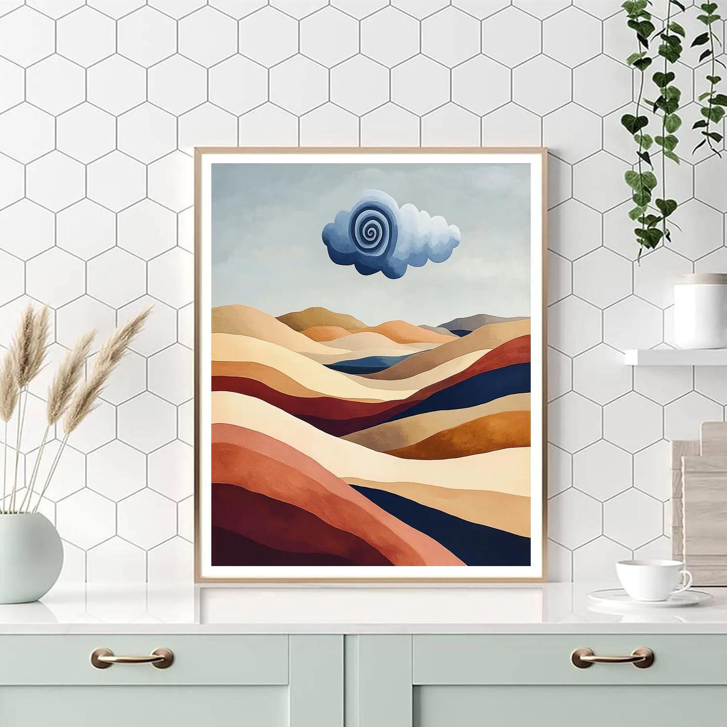 Georgia O’Keeffe Inspired Sunlit Canyon Strata And Floating Cloud Spiral Paint by numbers art