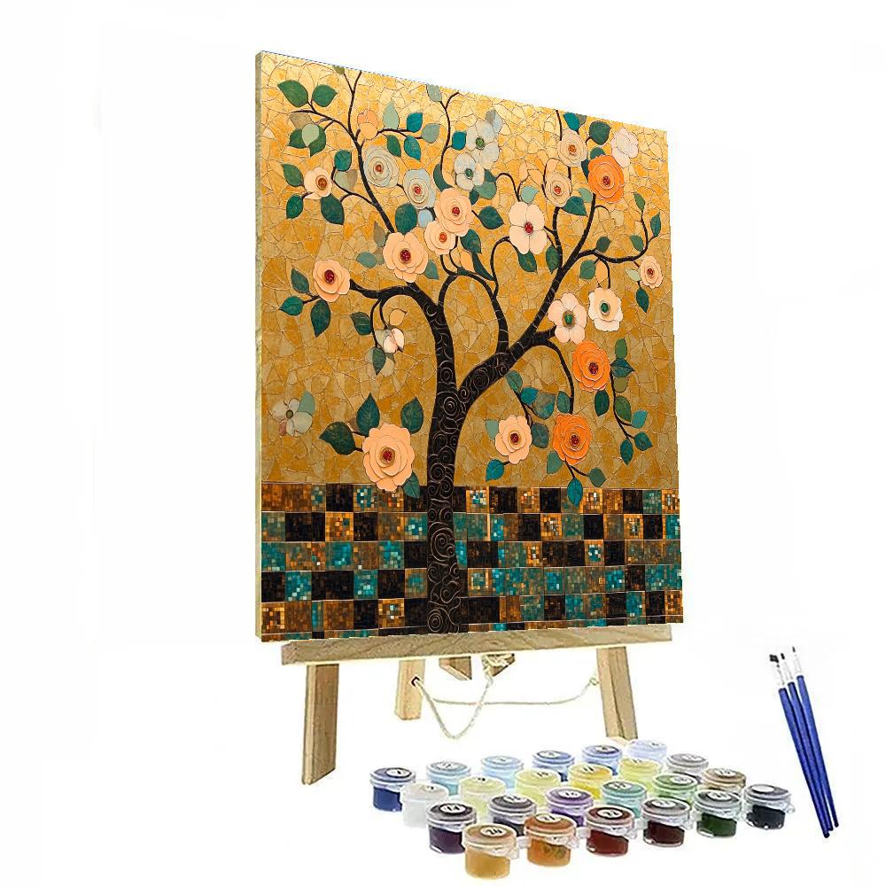 Gustav Klimt Inspired Orchard Of Patterned Blossoms paint by color