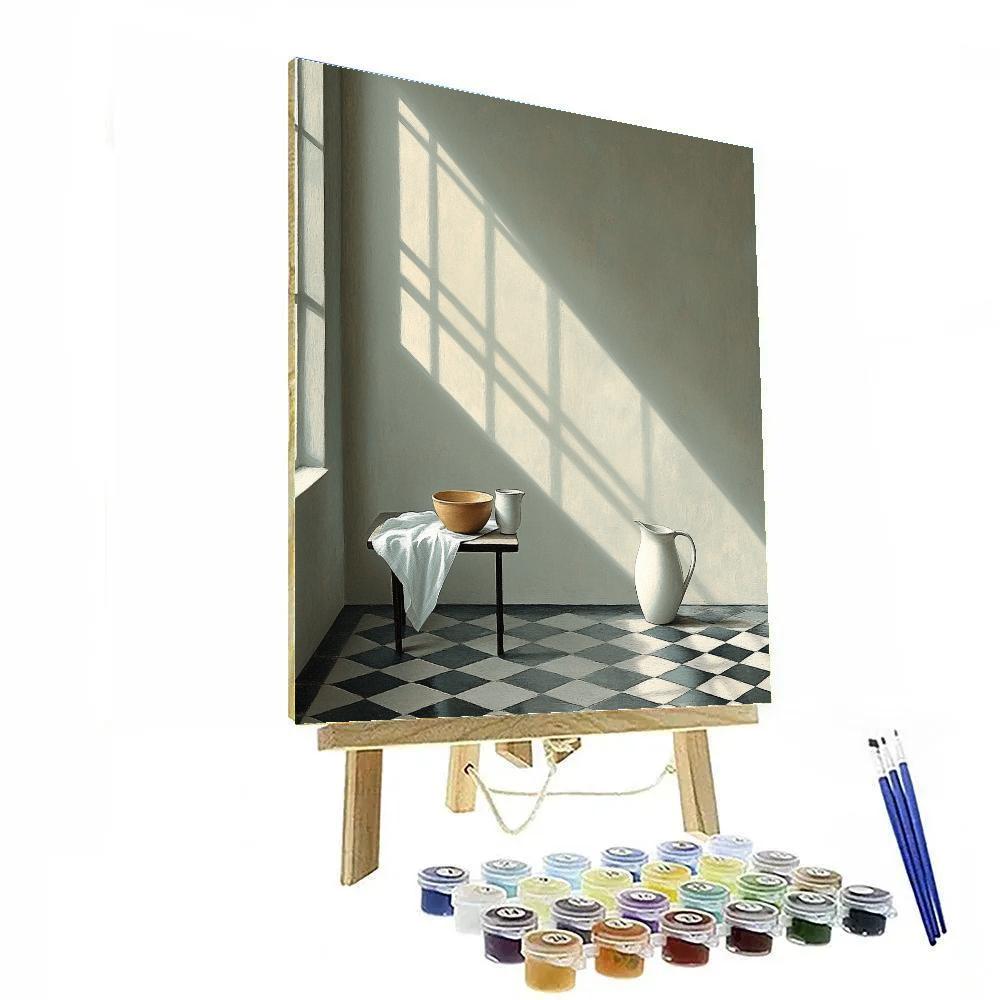 Johannes Vermeer Inspired Sunbeam Prism On Delft Tiled Floor paint by numbers