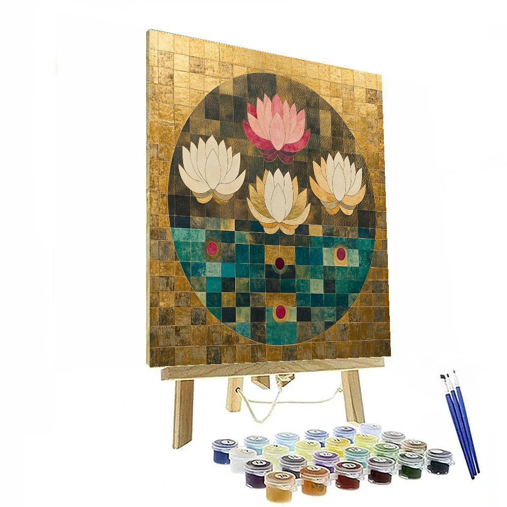 Gustav Klimt Inspired Lotus Pond Of Gilded Geometry paint by number