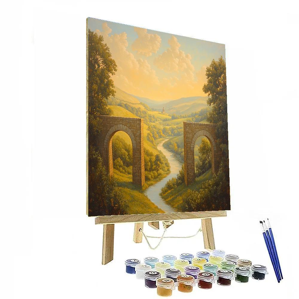 Raphael Inspired Aureate Valley With Twin Aqueduct Arches Number painting