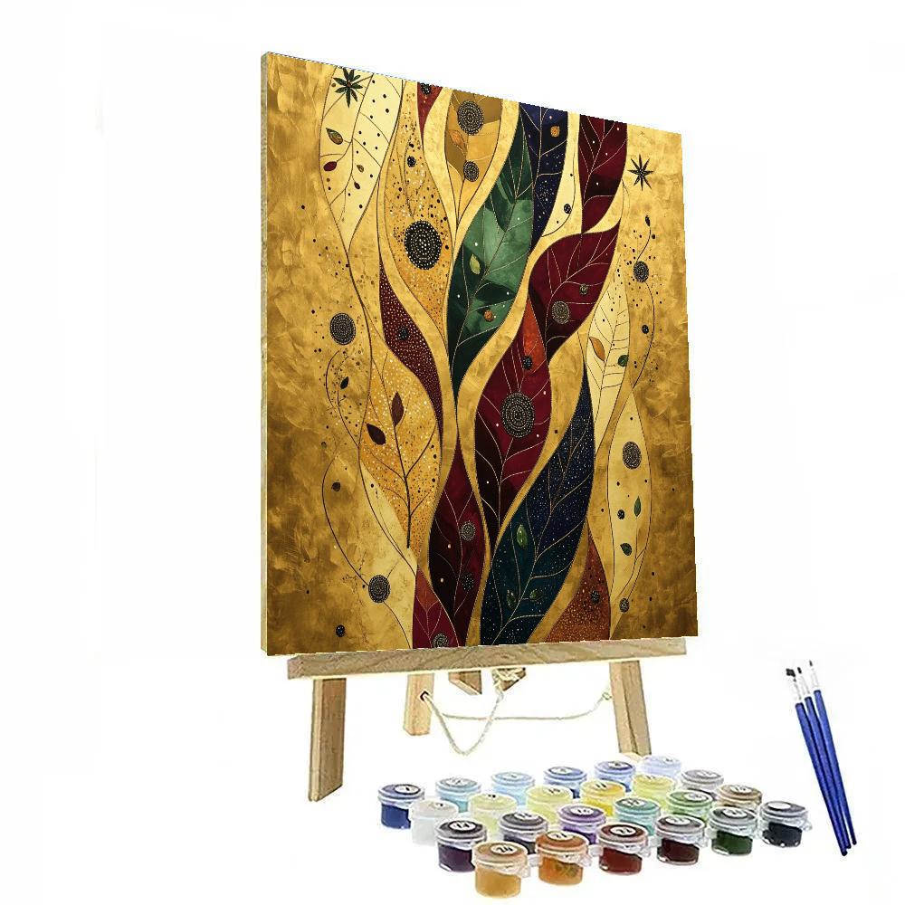 Gustav Klimt Inspired Autumn Leaves Aureate Cascade Number painting