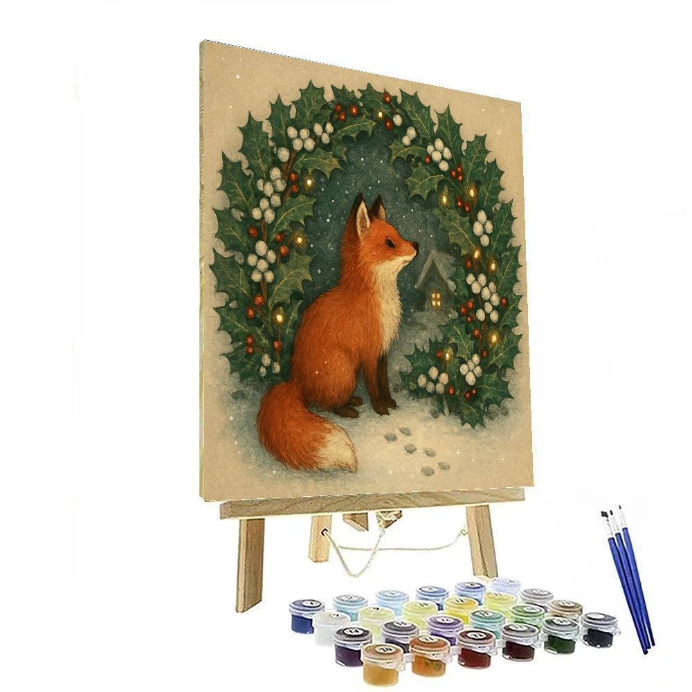 Snowberry Fox And Holly Hedge DIY paint by numbers