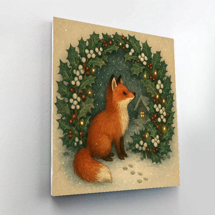 Snowberry Fox And Holly Hedge DIY paint by numbers