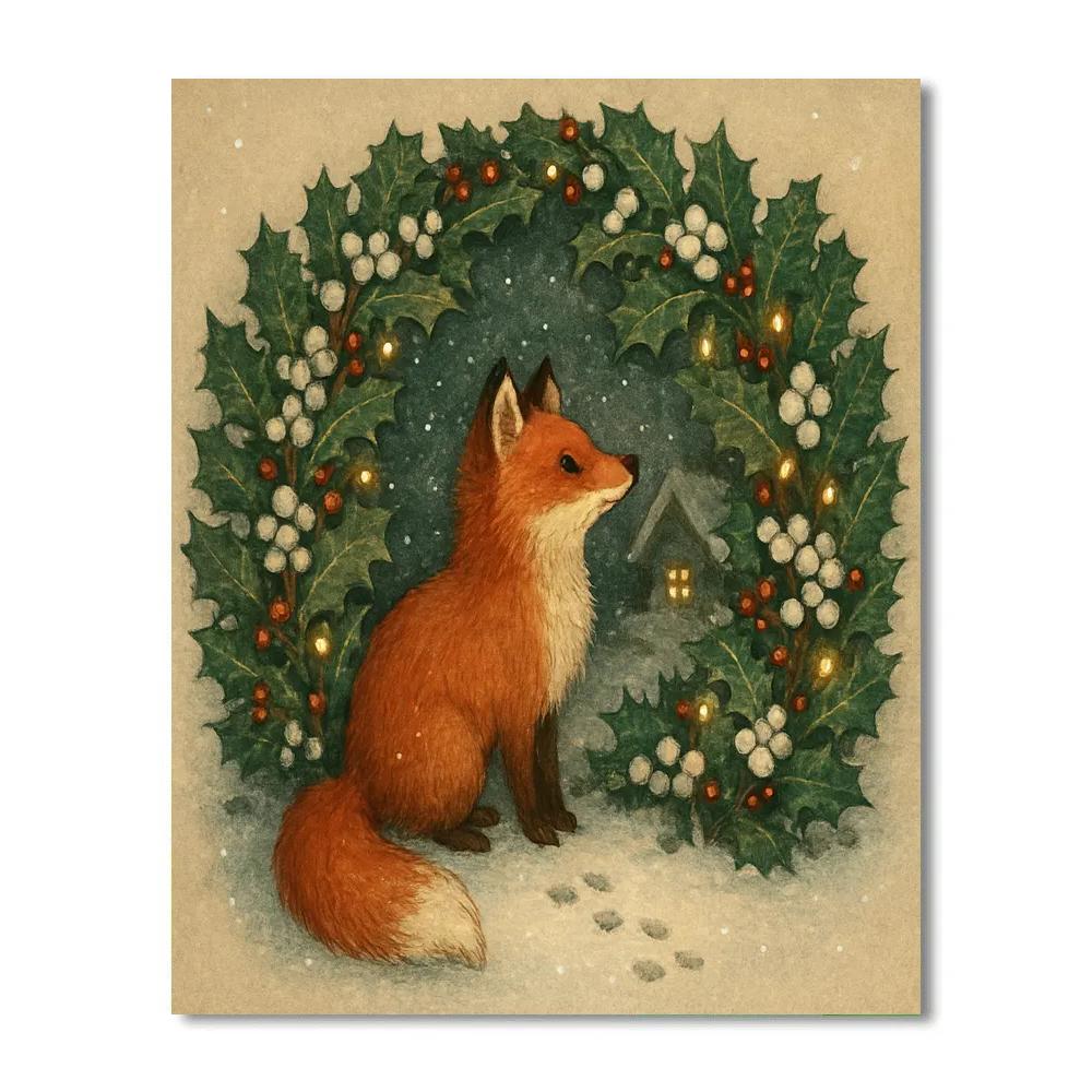 Snowberry Fox And Holly Hedge DIY paint by numbers