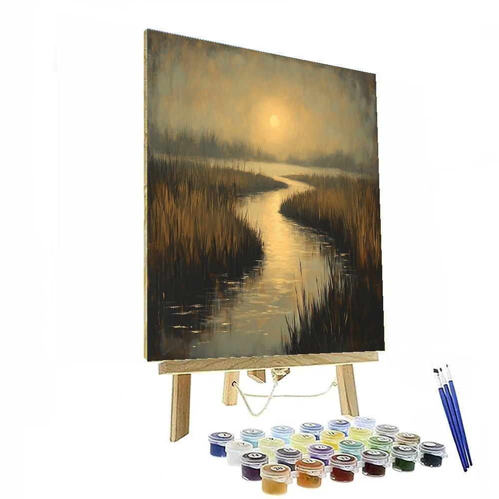 Rembrandt Inspired Moonlit Marsh With Mist And Hidden Waterway paint by color