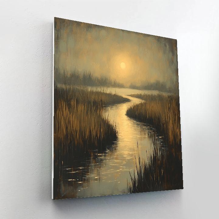 Rembrandt Inspired Moonlit Marsh With Mist And Hidden Waterway paint by color
