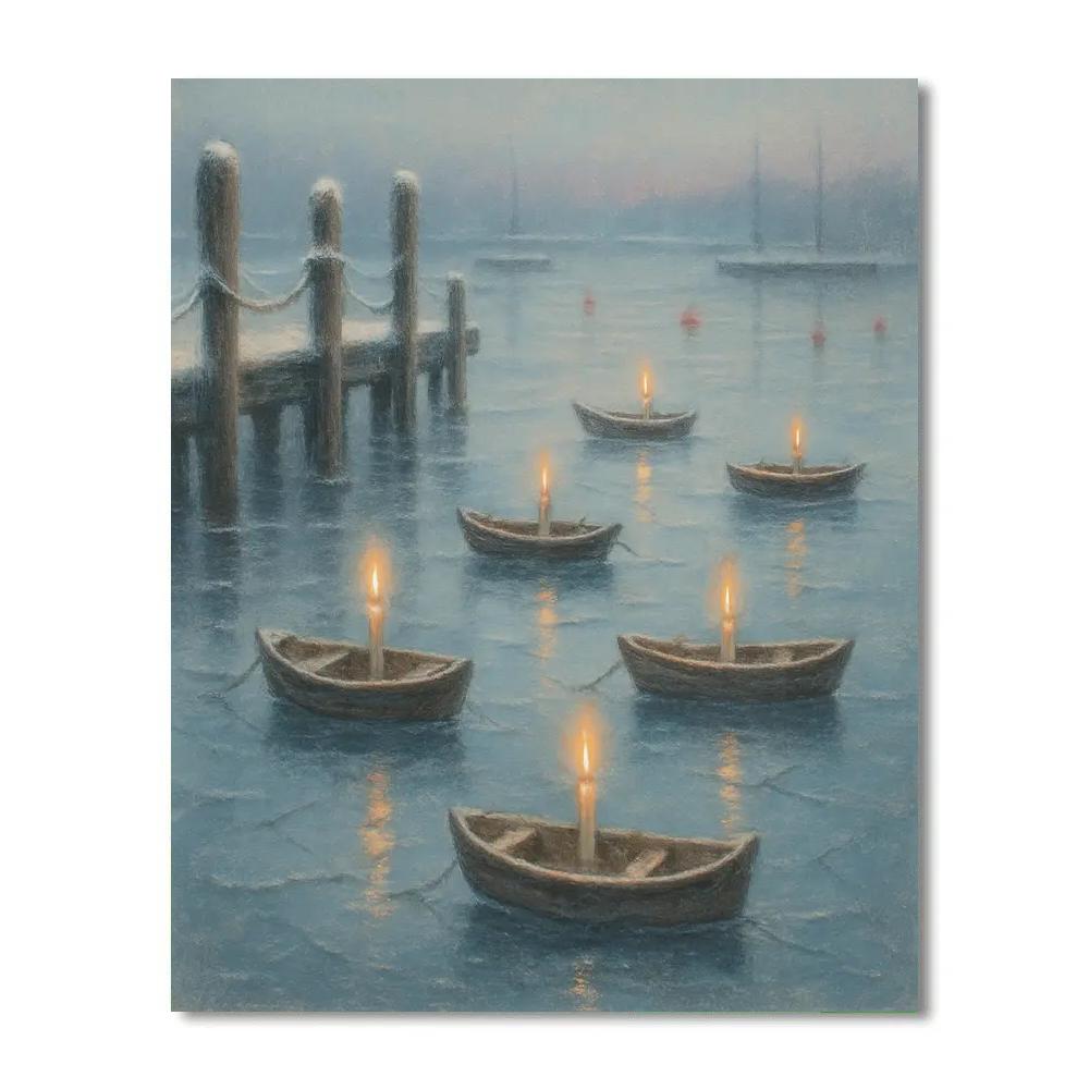 Frozen Harbor Candle Boats Paint by numbers kits