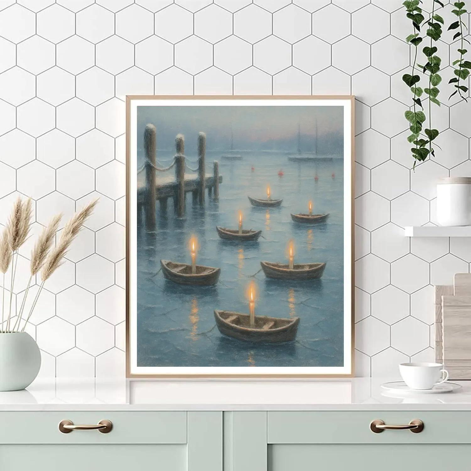 Frozen Harbor Candle Boats Paint by numbers kits
