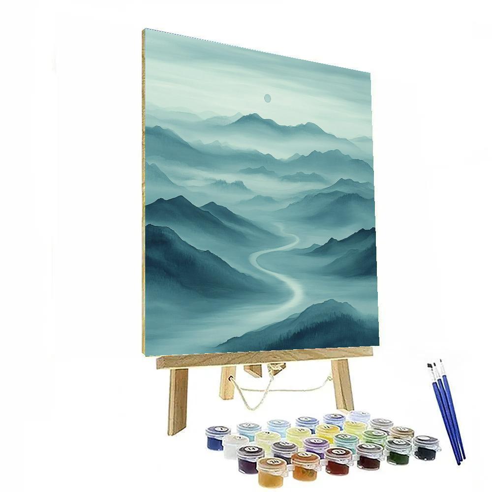 Zhao Mengfu Inspired Nebula Mist Mountain Silence paint by color