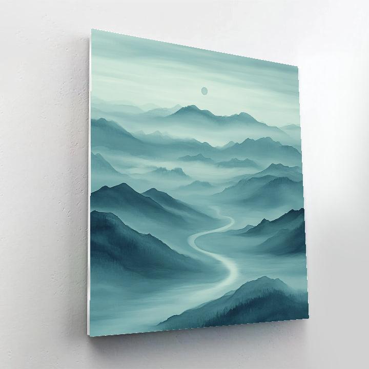 Zhao Mengfu Inspired Nebula Mist Mountain Silence paint by color