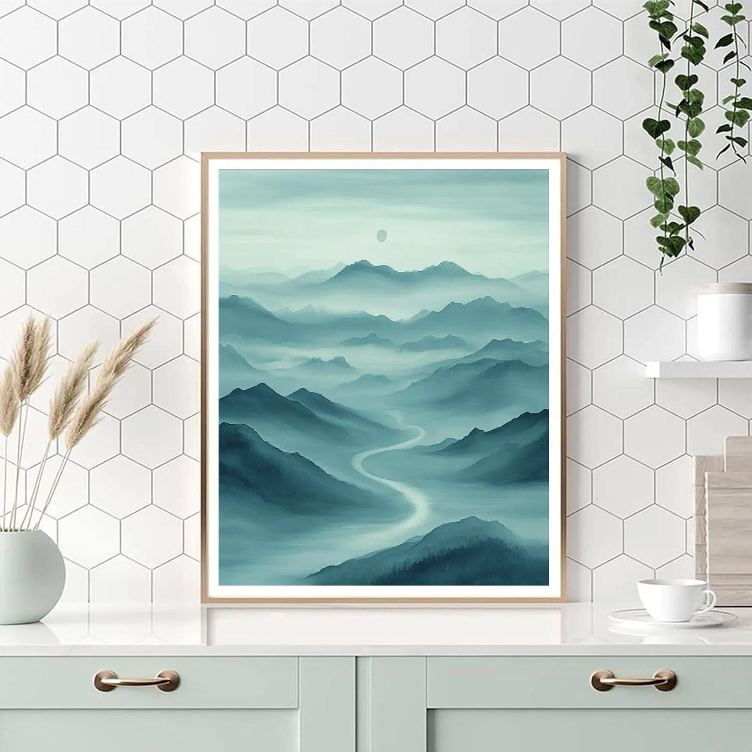 Zhao Mengfu Inspired Nebula Mist Mountain Silence paint by color