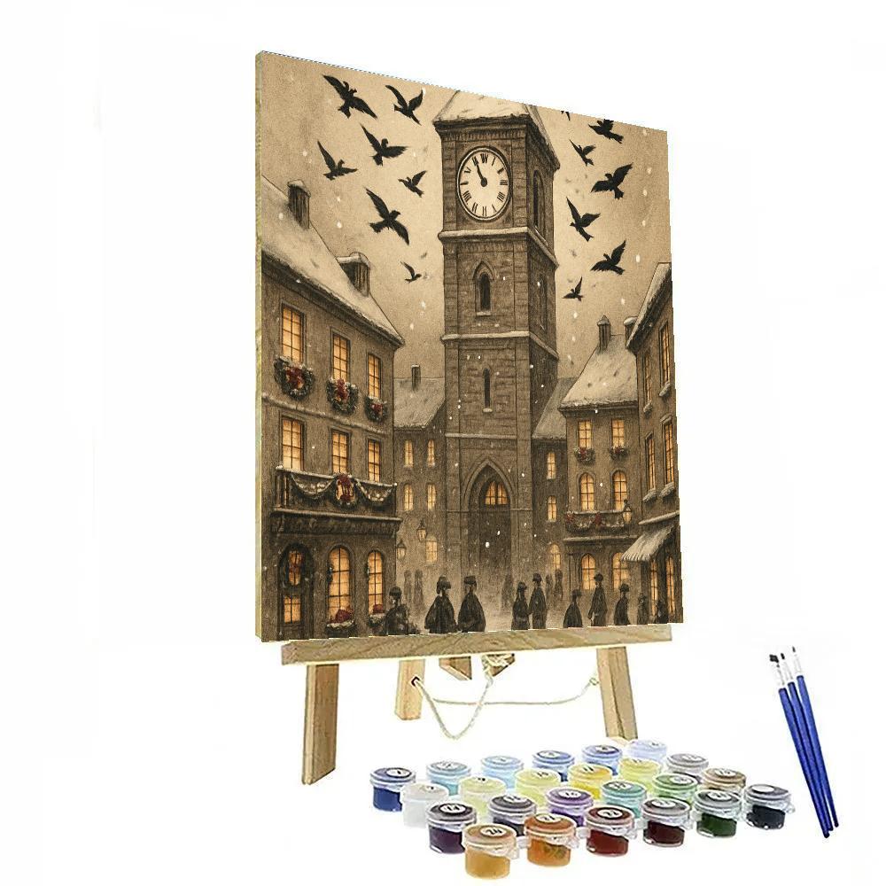 Snowy Clocktower Carol Flock Paint by numbers art