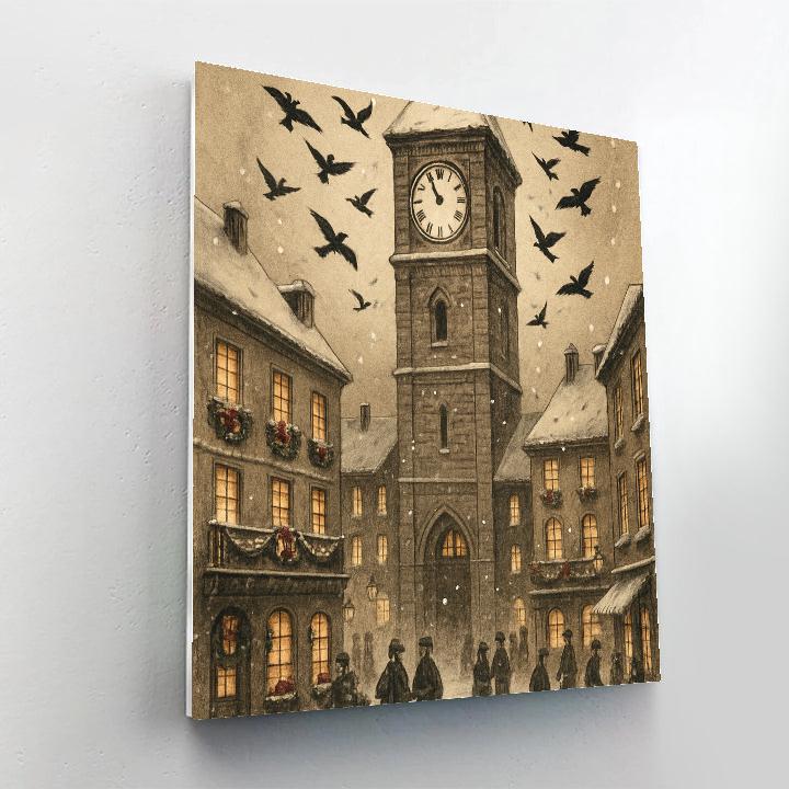 Snowy Clocktower Carol Flock Paint by numbers art