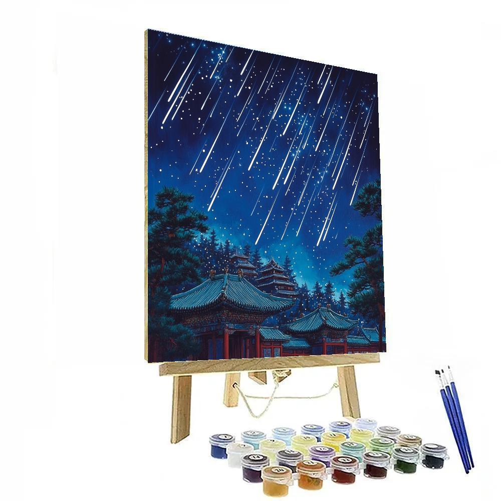Hokusai Inspired Starfall Over Temple Number painting